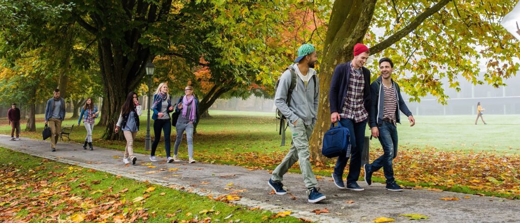 University students walking on campus